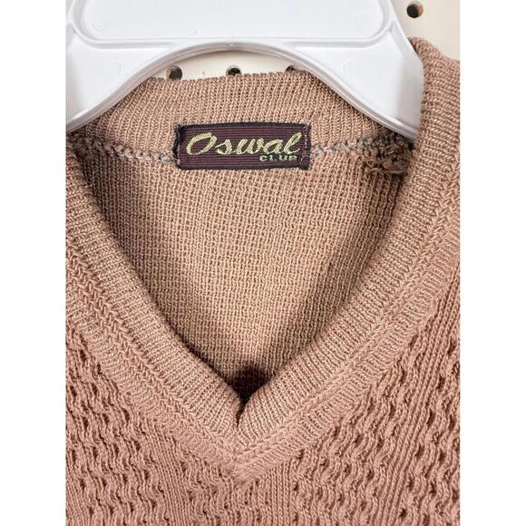 Vintage Oswal Club V-Neck Sweater Vest Tan Brown Patterned mens - Picture 2 of 5